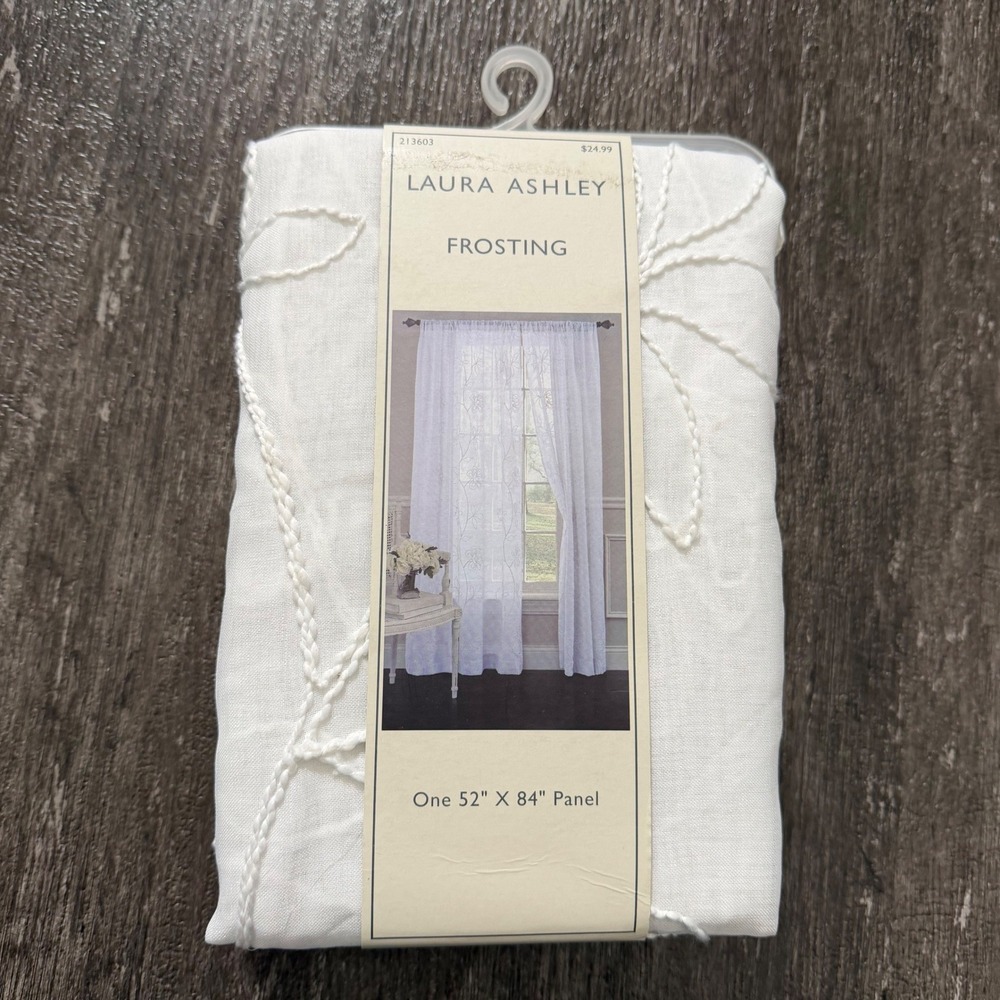 Laura Ashley Frosting Curtain Panel White 52x84 Sheer Floral Embroidered NEW